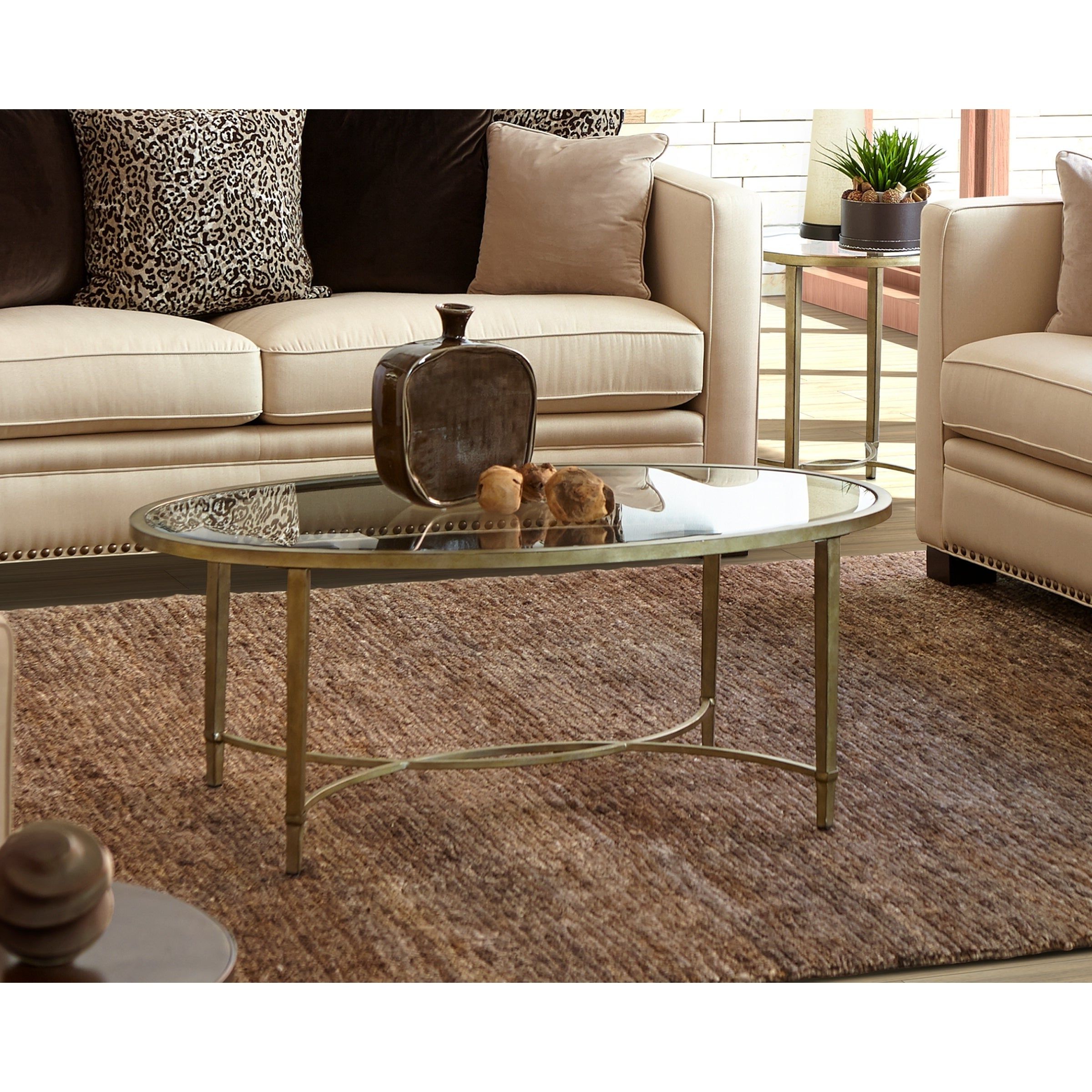 Shop Gracewood Hollow Derada Contemporary Gold Tinted For Popular Antique Silver Aluminum Coffee Tables (View 3 of 20)