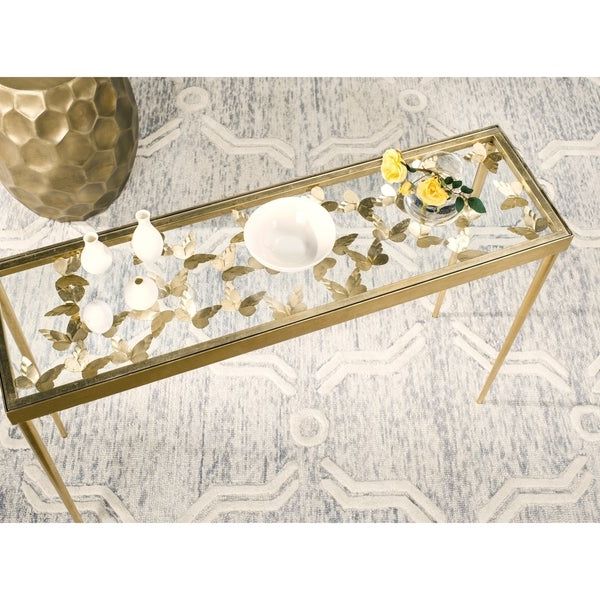 Shop Safavieh Rosalie Antique Gold Leaf Butterfly Console Within Most Up To Date Antiqued Gold Leaf Coffee Tables (View 6 of 20)