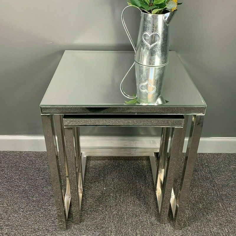 Silver Sparkly Stainless Steel 2 Mirrored Nest Of Tables With Regard To Well Known Silver Stainless Steel Coffee Tables (Gallery 18 of 20)