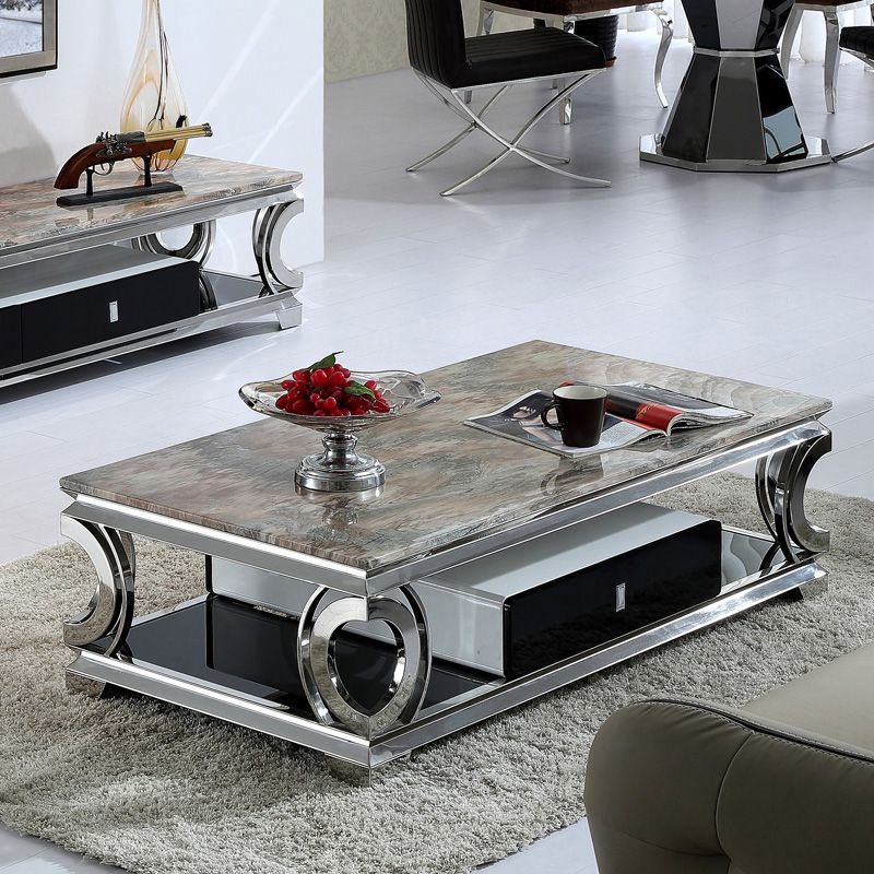 Simple Marble Coffee Table Glass Stainless Steel Metal End Intended For Fashionable Glass And Stainless Steel Cocktail Tables (View 11 of 20)