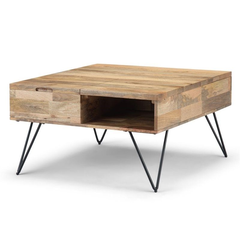 Simpli Home Hunter Solid Mango Wood Lift Top Square Coffee Pertaining To Current Natural Mango Wood Coffee Tables (View 4 of 20)