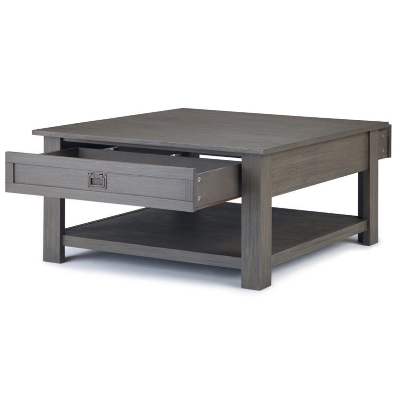 Simpli Home Monroe 38" Square Storage Coffee Table In With Preferred 1 Shelf Square Coffee Tables (Gallery 17 of 20)