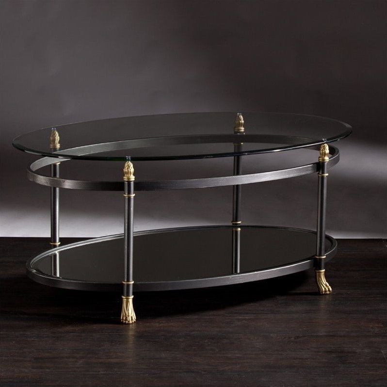 Southern Enterprises Allesandro Oval Glass Coffee Table In Throughout Fashionable Glass And Gold Coffee Tables (Gallery 12 of 20)