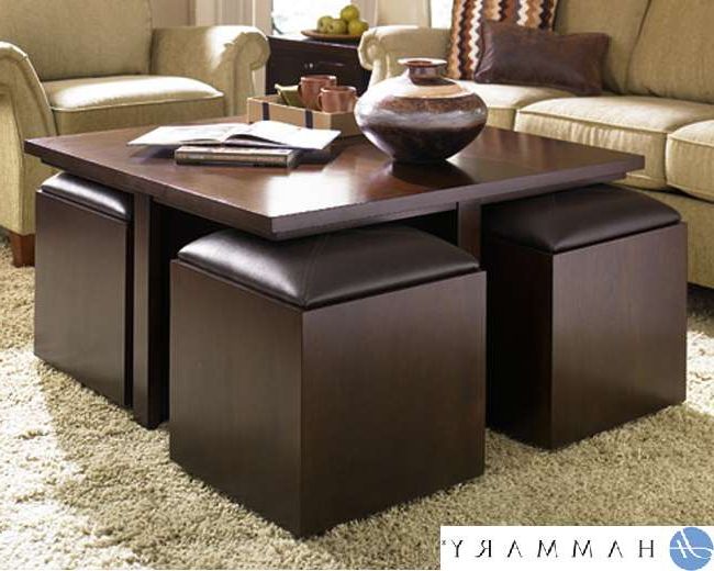 Square Cocktail Table With 4 Castered Ottomans With In Well Liked Square Cocktail Tables (View 16 of 20)