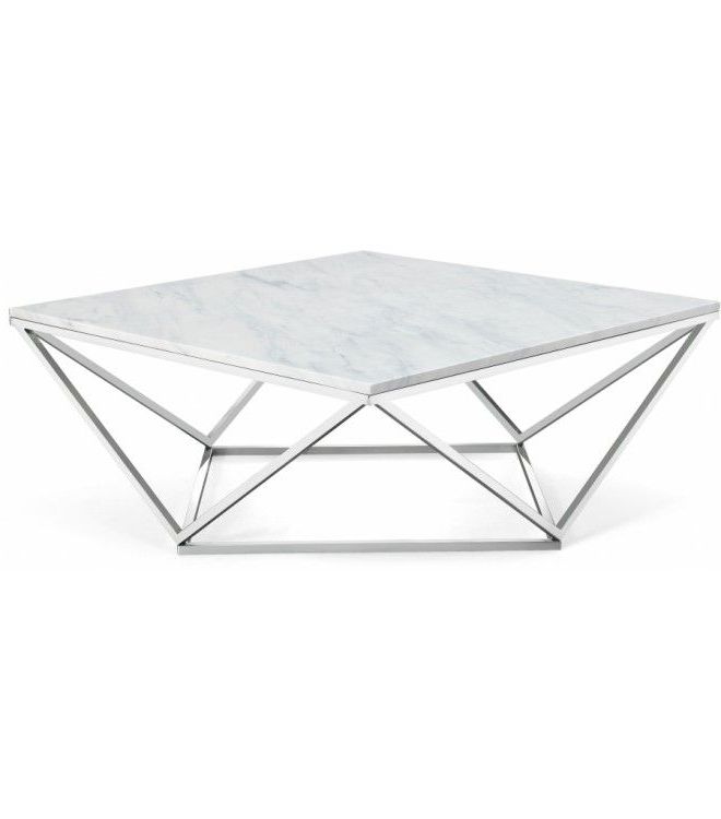 Square White Marble Geometric Silver Base Coffee Table With Regard To 2019 Geometric White Coffee Tables (View 5 of 20)