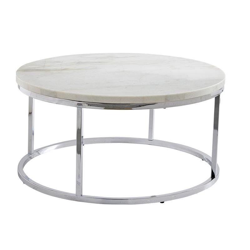 Steve Silver Echo White Marble And Chrome Metal Round Inside Recent White Marble Gold Metal Coffee Tables (View 11 of 20)