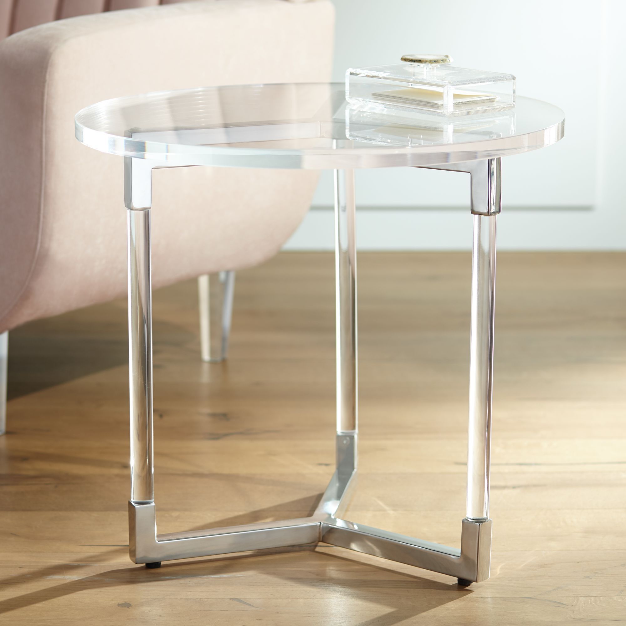 Studio 55d Linda 22" Wide Clear Acrylic Round Modern In Newest Gold And Clear Acrylic Side Tables (Gallery 11 of 20)