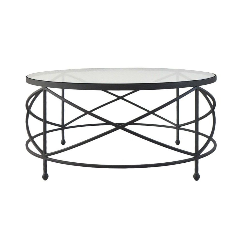 Sullivan Glass Top Iron Round Coffee Table, 90cm In Recent Round Iron Coffee Tables (View 16 of 20)