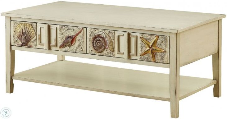 Surfside Shoals Sand Distressed 2 Drawer Cocktail Table Pertaining To Latest 2 Drawer Cocktail Tables (View 17 of 20)