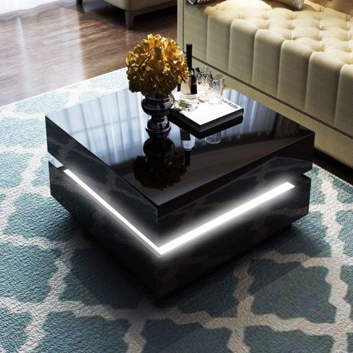 Tiffany Black High Gloss Cubic Led Coffee Table (Gallery 4 of 20)