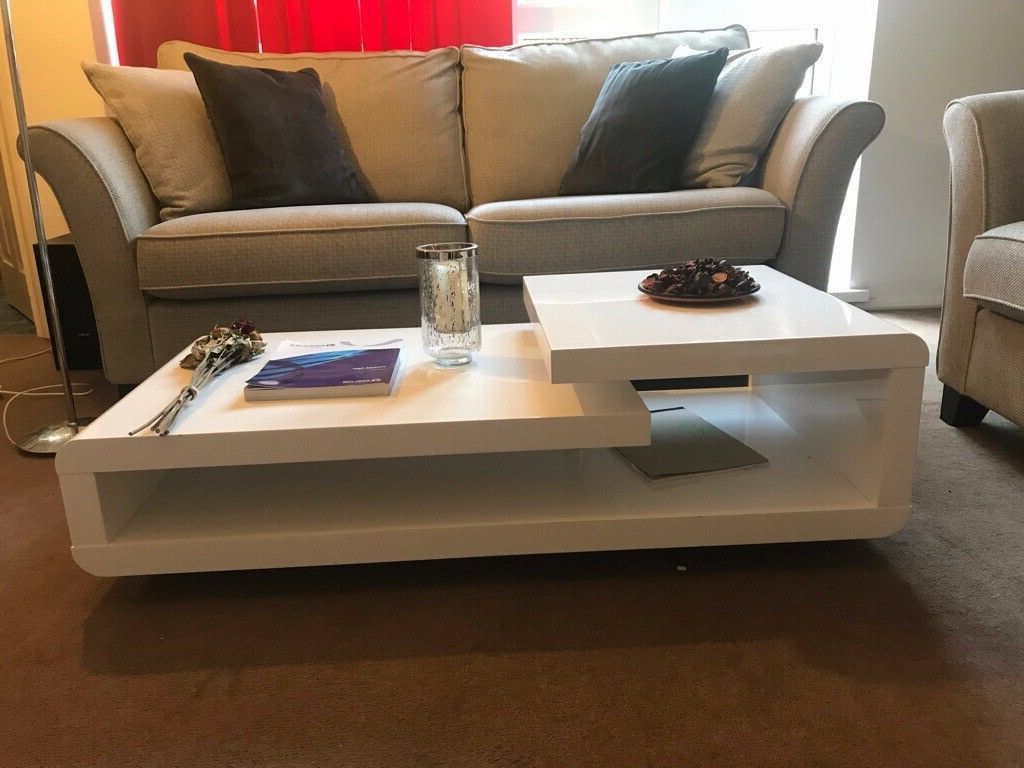 Tiffany White High Gloss Double Level Coffee Table In Regarding Most Current White Gloss And Maple Cream Coffee Tables (Gallery 2 of 20)