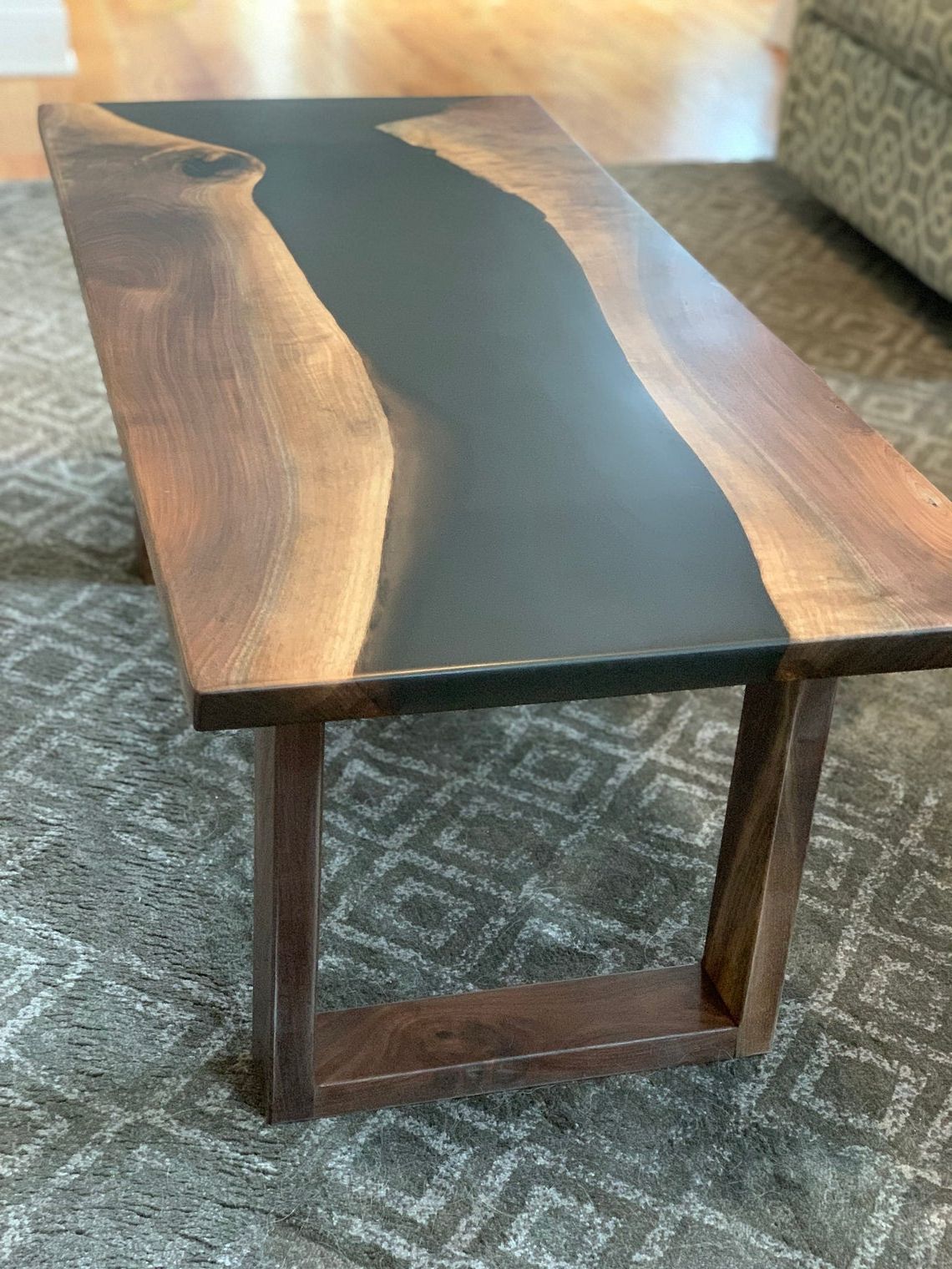 Trendy Aged Black Coffee Tables Within Black Walnut Epoxy River Coffee Table Or Bench – Maxiwoods (View 18 of 20)