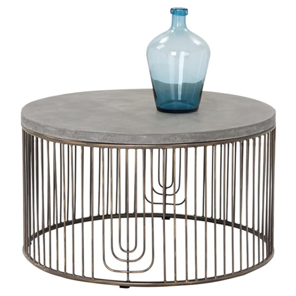 Trendy Antique Silver Metal Coffee Tables Pertaining To Fabien Industrial Loft Round Concrete Antique Silver Cage (Gallery 20 of 20)