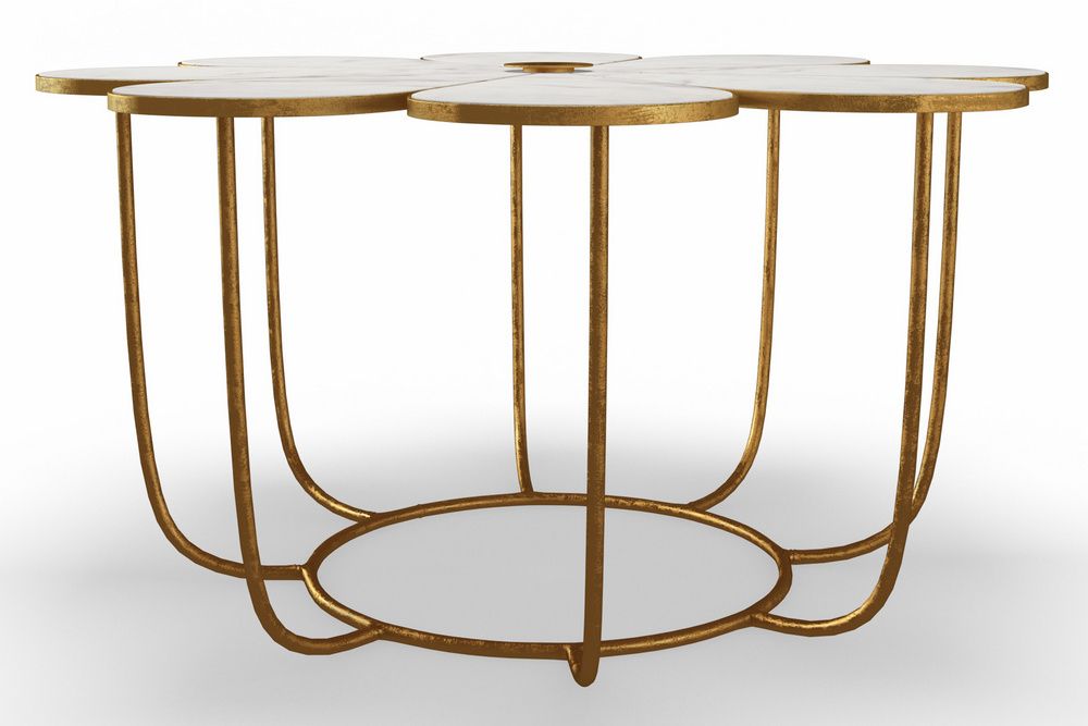 Trendy Gold Cocktail Tables Pertaining To Flower White Marble/gold Metal Cocktail Tabletov Furniture (View 5 of 20)