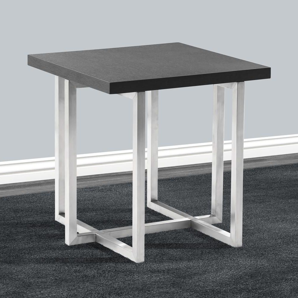 Trendy Gray Wood Veneer Cocktail Tables Regarding Contemporary End Table In Brushed Stainless Steel Finish (Gallery 14 of 20)