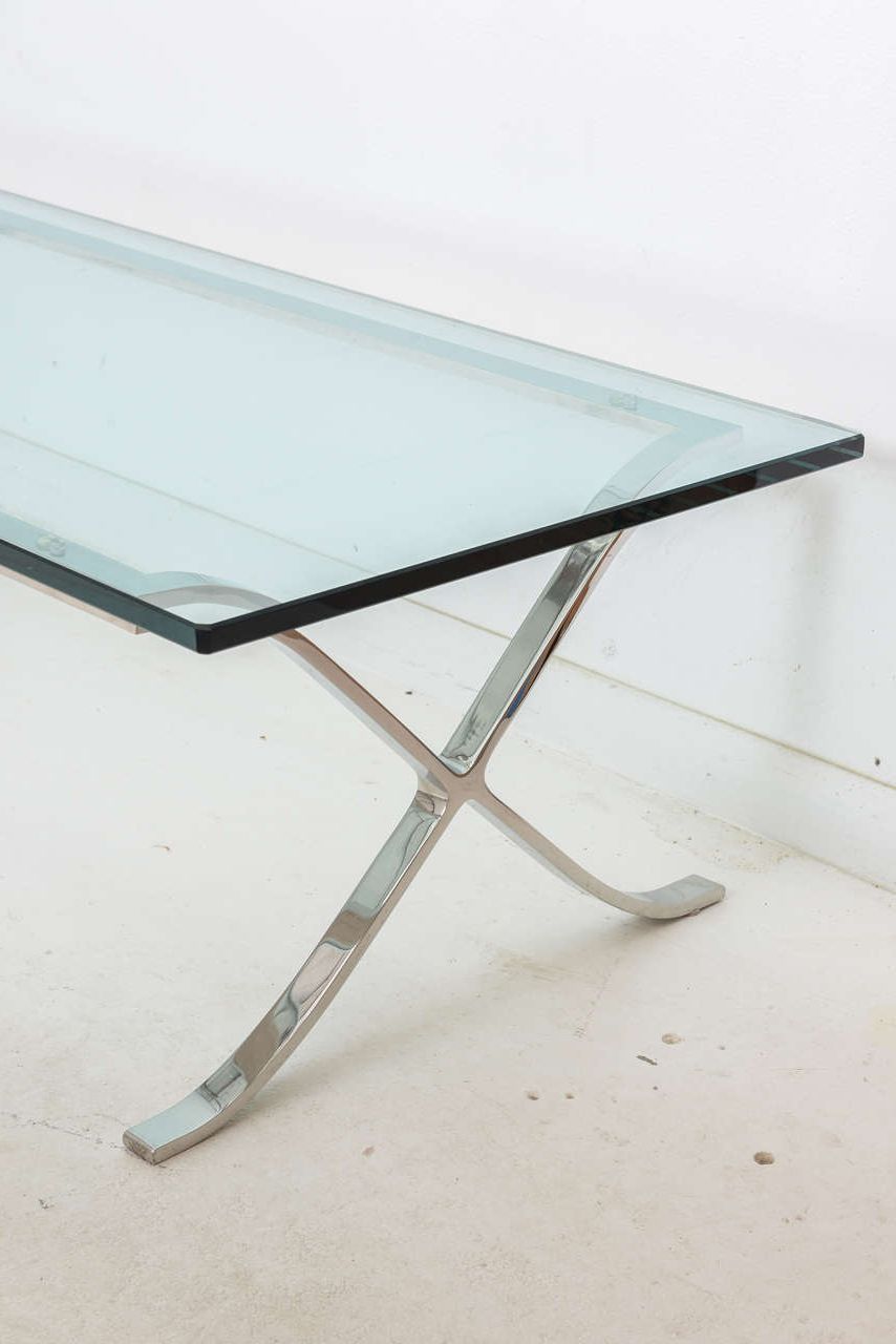Trendy Polished Chrome Round Cocktail Tables Regarding Modern Rectangular Glass And Polished Chrome "x Base (View 16 of 20)