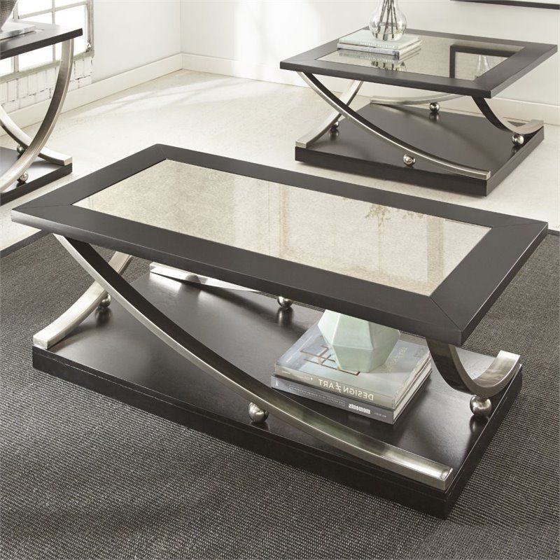 Trendy Silver And Acrylic Coffee Tables Regarding Steve Silver Ramsey Mirrored Top Coffee Table With Casters (View 6 of 20)
