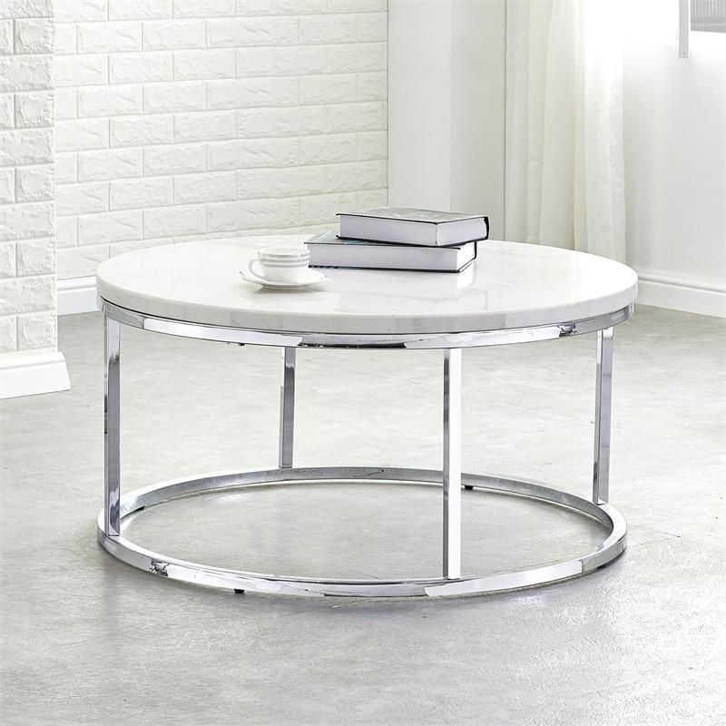 Trendy Silver Mirror And Chrome Coffee Tables Intended For Steve Silver Echo White Marble And Chrome Metal Round (View 8 of 20)