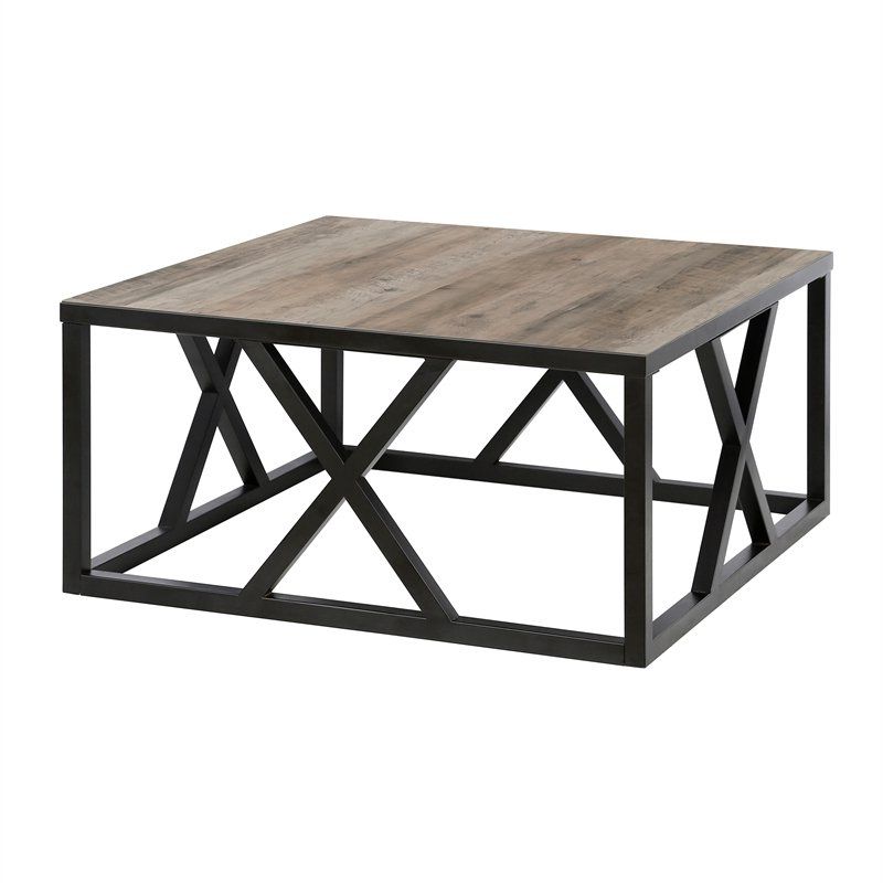 Trendy Smoke Gray Wood Square Coffee Tables Pertaining To Henn&hart Traditional Square Geometric Metal Coffee Table (Gallery 11 of 20)