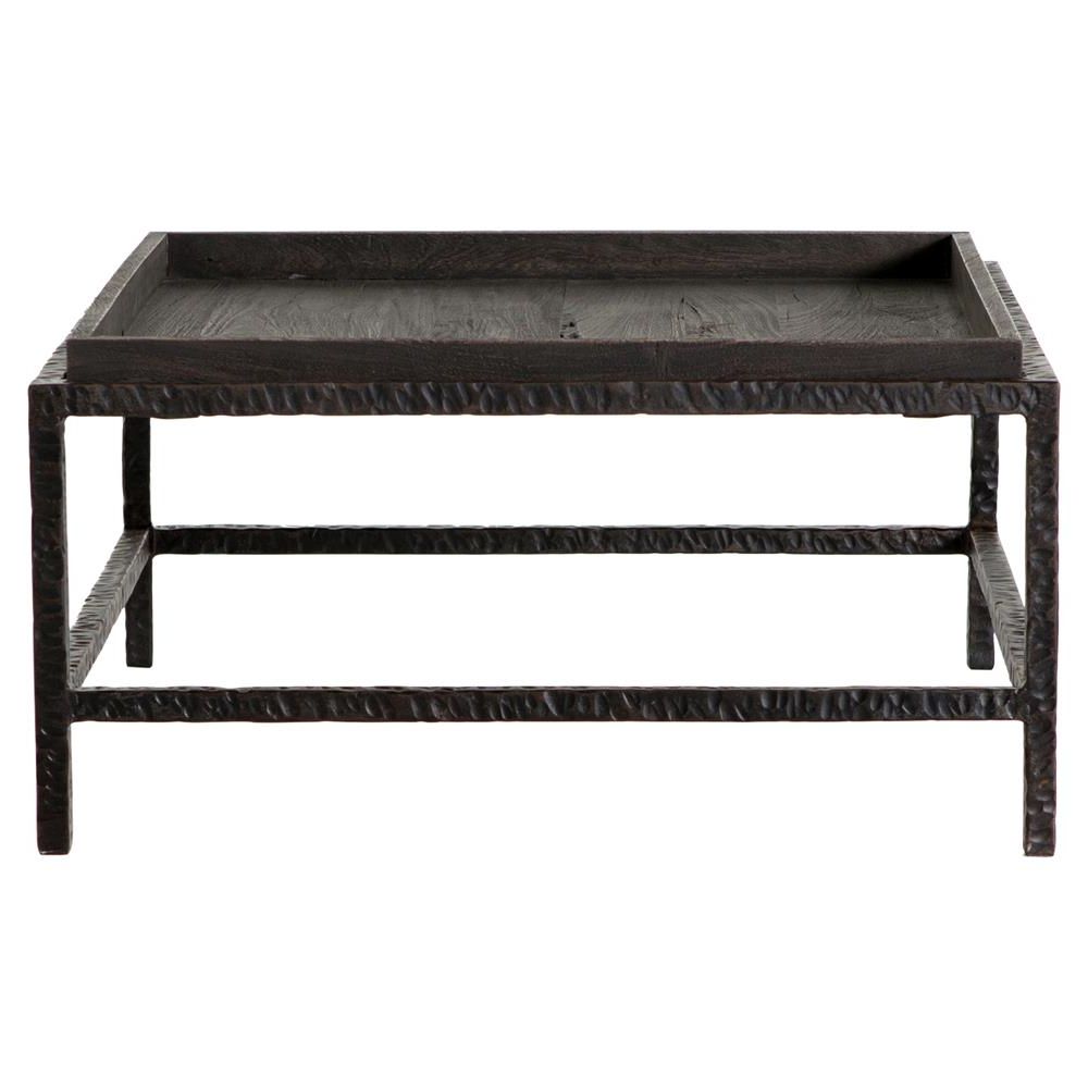 Trendy Smoke Gray Wood Square Coffee Tables With Bonner Industrial Loft Dark Grey Wood Square Iron Bunching (View 14 of 20)