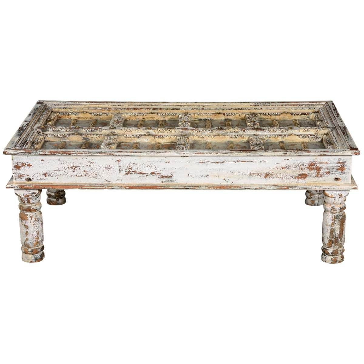 Trendy Square Weathered White Wood Coffee Tables With Regard To Winter White Distressed Mango Wood Coffee Table (View 12 of 20)