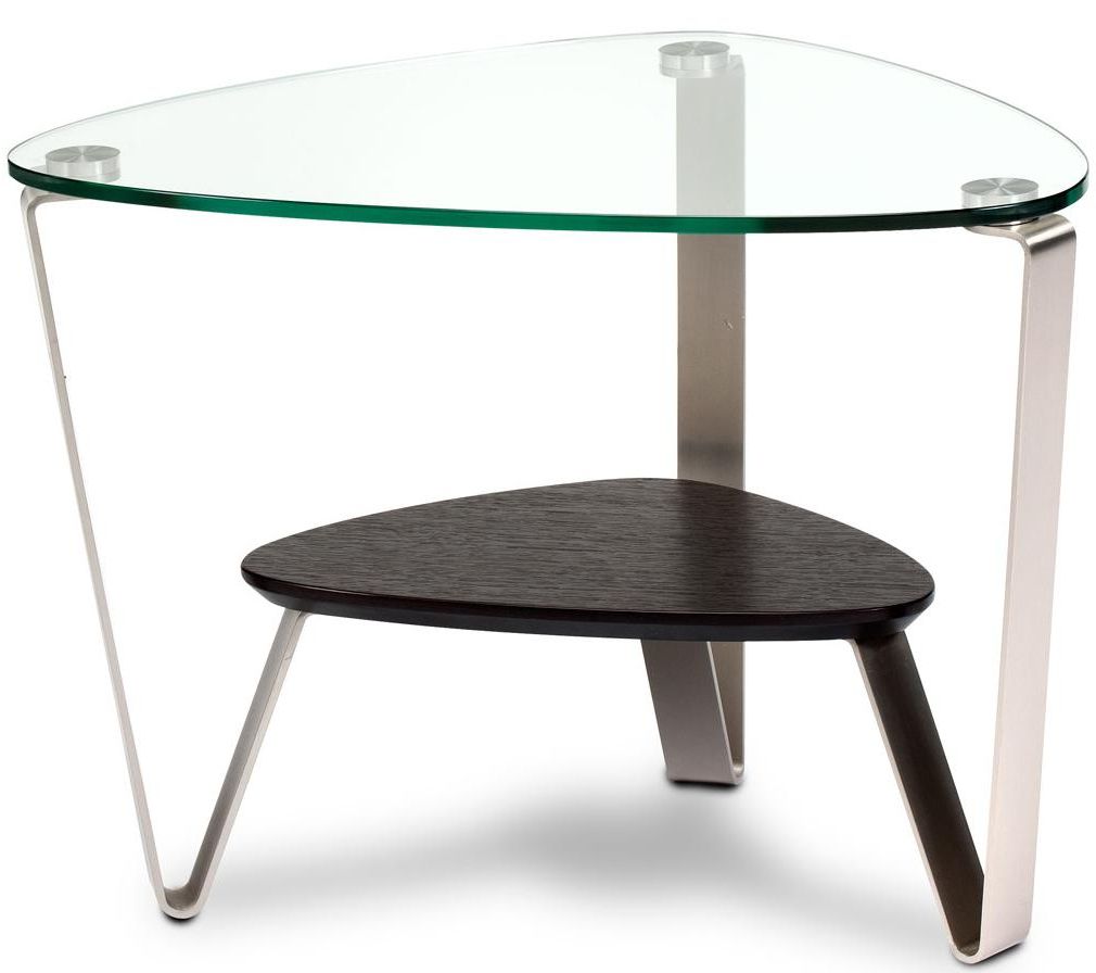 Trendy White Triangular Coffee Tables With Regard To Bdi Dino Triangular End Table With Glass Top (View 10 of 20)