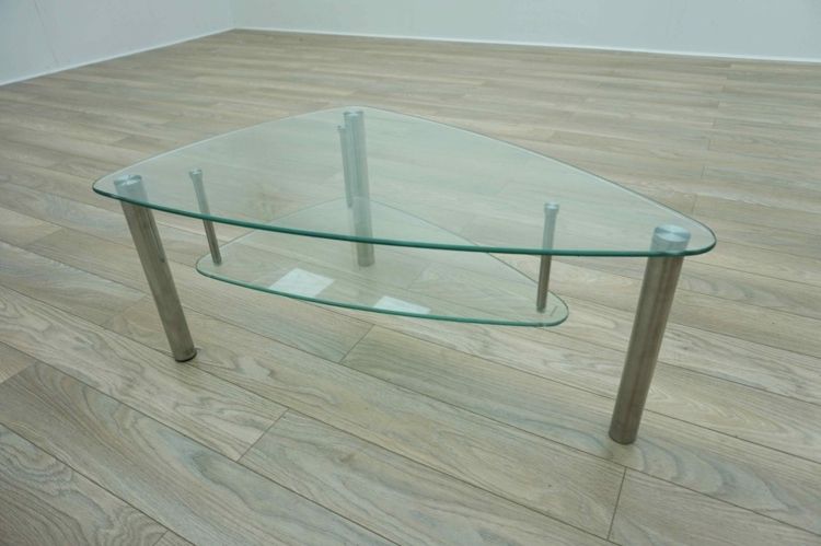 Triangular Curved 2 Tier Glass Office Coffee Table For Famous Triangular Coffee Tables (Gallery 18 of 20)