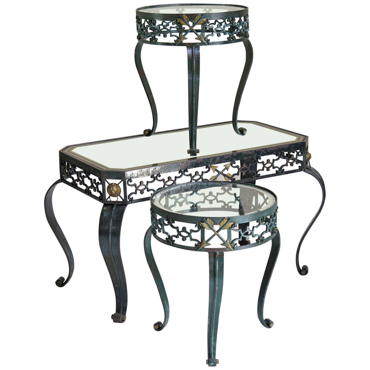 Trio Of Art Deco Wrought Iron Coffee Tables, France, 1940s Intended For Well Known Wrought Iron Cocktail Tables (Gallery 4 of 20)