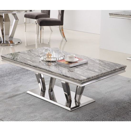 Valentino Grey Marble Coffee Table With Silver Steel Legs For Best And Newest Gray And Gold Coffee Tables (View 13 of 20)