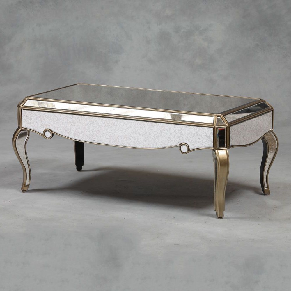 Venetian Antique Mirrored Silver Edged Coffee Table In Latest Antiqued Gold Leaf Coffee Tables (View 12 of 20)