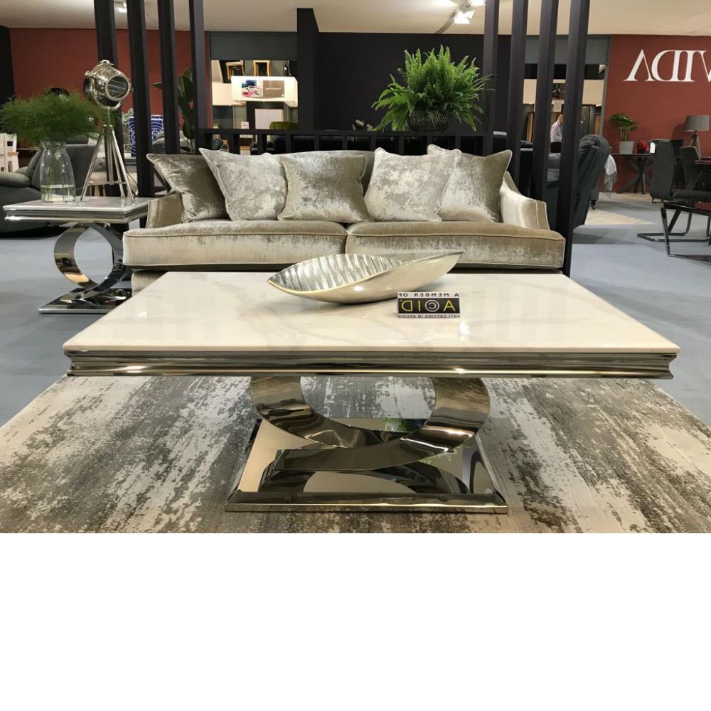 Vida Living Selene Bone White Marble Stainless Steel Intended For Famous Faux White Marble And Metal Coffee Tables (Gallery 11 of 20)