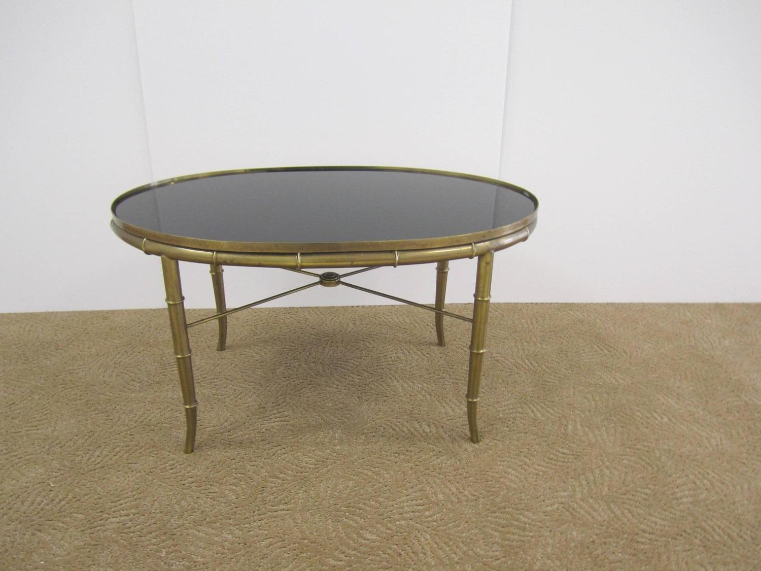Vintage Italian Brass Cocktail Table With Black Mirrored Pertaining To Popular Antique Brass Round Cocktail Tables (View 1 of 20)