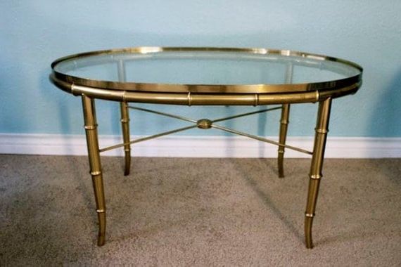 Vintage Mastercraft Brass Oval Cocktail Table Glass Top With Throughout Well Liked Antique Brass Round Cocktail Tables (View 6 of 20)
