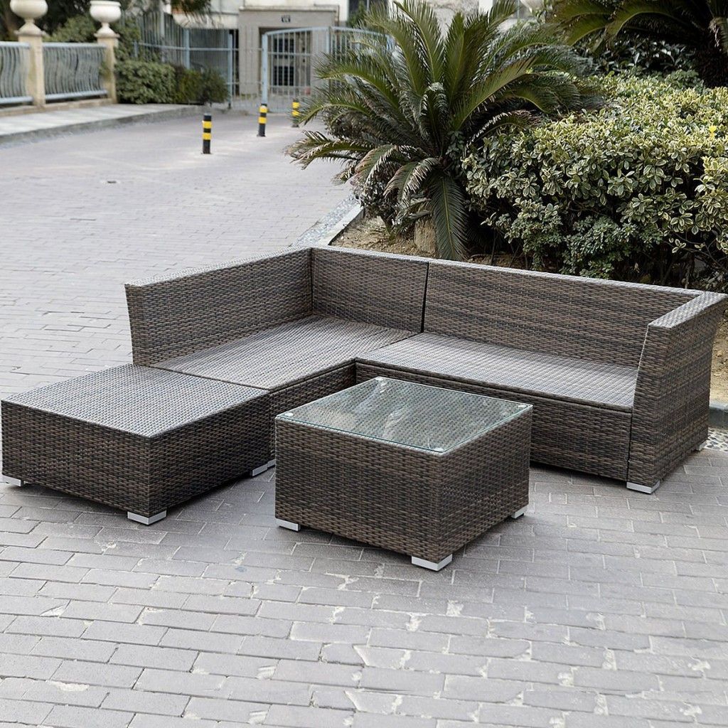 Well Known Black And Tan Rattan Coffee Tables With Regard To Giantex 4pc Wicker Rattan Outdoor Sectional Sofa Set (View 11 of 20)