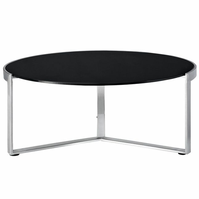 Well Known Black Round Glass Top Cocktail Tables Intended For Disk Industrial Glass Top Round Coffee Table W/ Stainless (Gallery 20 of 20)