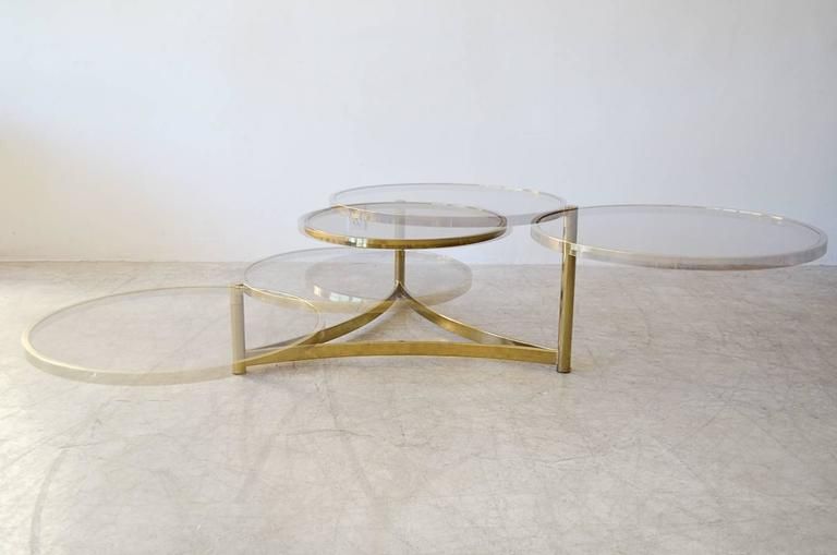 Well Known Brass Smoked Glass Cocktail Tables Intended For Milo Baughman Tri Level Brass And Glass Swivel Coffee (View 7 of 20)