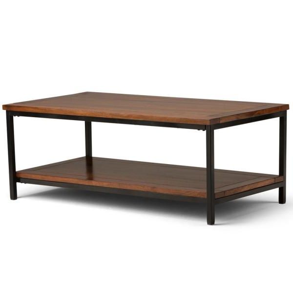 Well Known Brown Wood And Steel Plate Coffee Tables With Regard To Simpli Home Skyler Solid Mango Wood And Metal 48 In. Wide (Gallery 3 of 20)