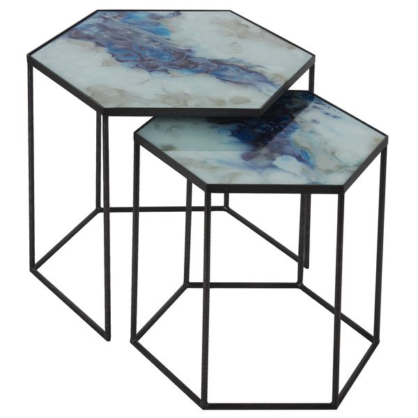 Well Known Cobalt Coffee Tables For Cobalt Mist Organic Hexagon Side Table Set (View 12 of 20)