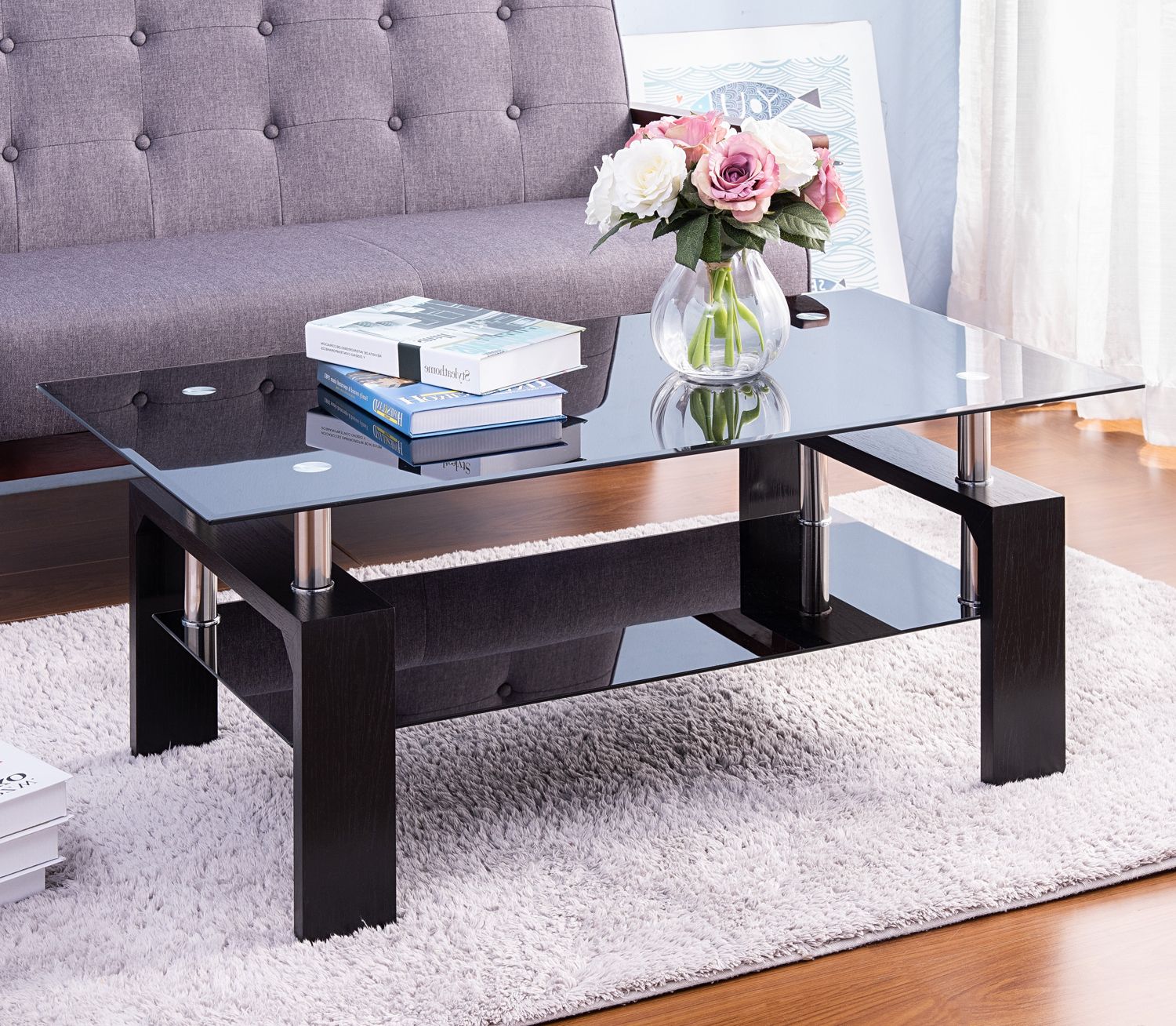 Well Known Espresso Wood And Glass Top Coffee Tables In Rectangle Glass Coffee Table, Modern Side Center Table (Gallery 7 of 20)