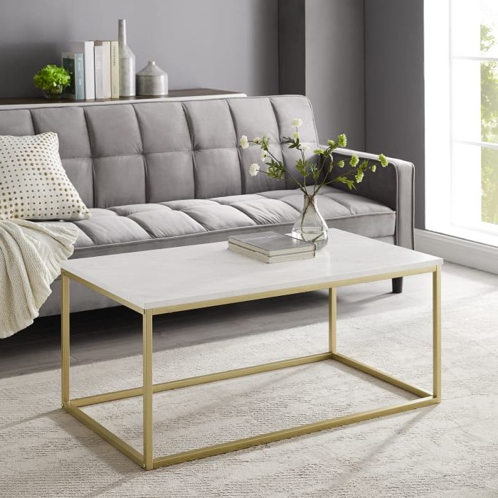 Well Known Faux White Marble And Metal Coffee Tables Pertaining To White Faux Marble & Gold Open Box Coffee Table — Pier  (View 3 of 20)