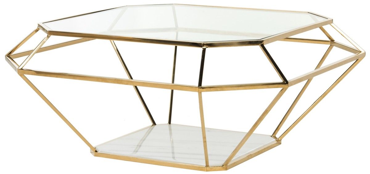 Well Known Geometric Glass Modern Coffee Tables Regarding Contemporary Geometric Marble Metal Coffee Table – Safavieh (View 18 of 20)