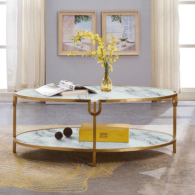 Well Known Geometric Glass Top Gold Coffee Tables With Regard To Luxury Modern Stylish Gold Glass Oval Coffee Table 2 Tier (Gallery 14 of 20)