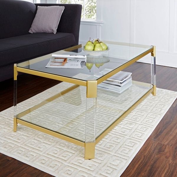 Well Known Glass And Gold Coffee Tables Throughout Shop Huxley Acrylic And Gold With Glass Top Coffee Table (Gallery 18 of 20)