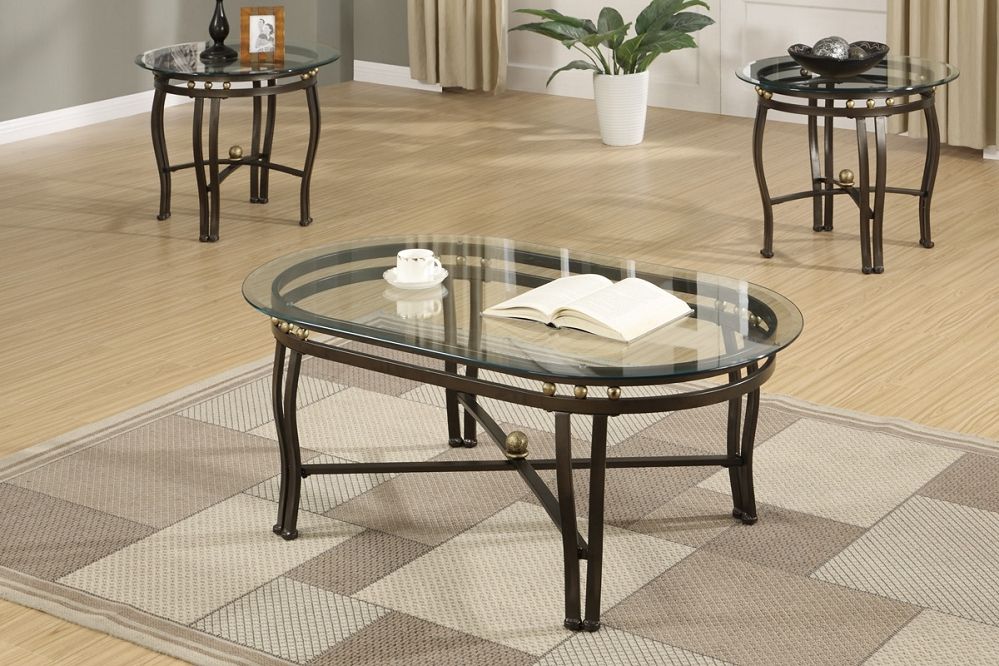 Well Known Glass And Pewter Coffee Tables Inside 3pc Larkin Glass Top Coffee End Table Set (View 4 of 20)