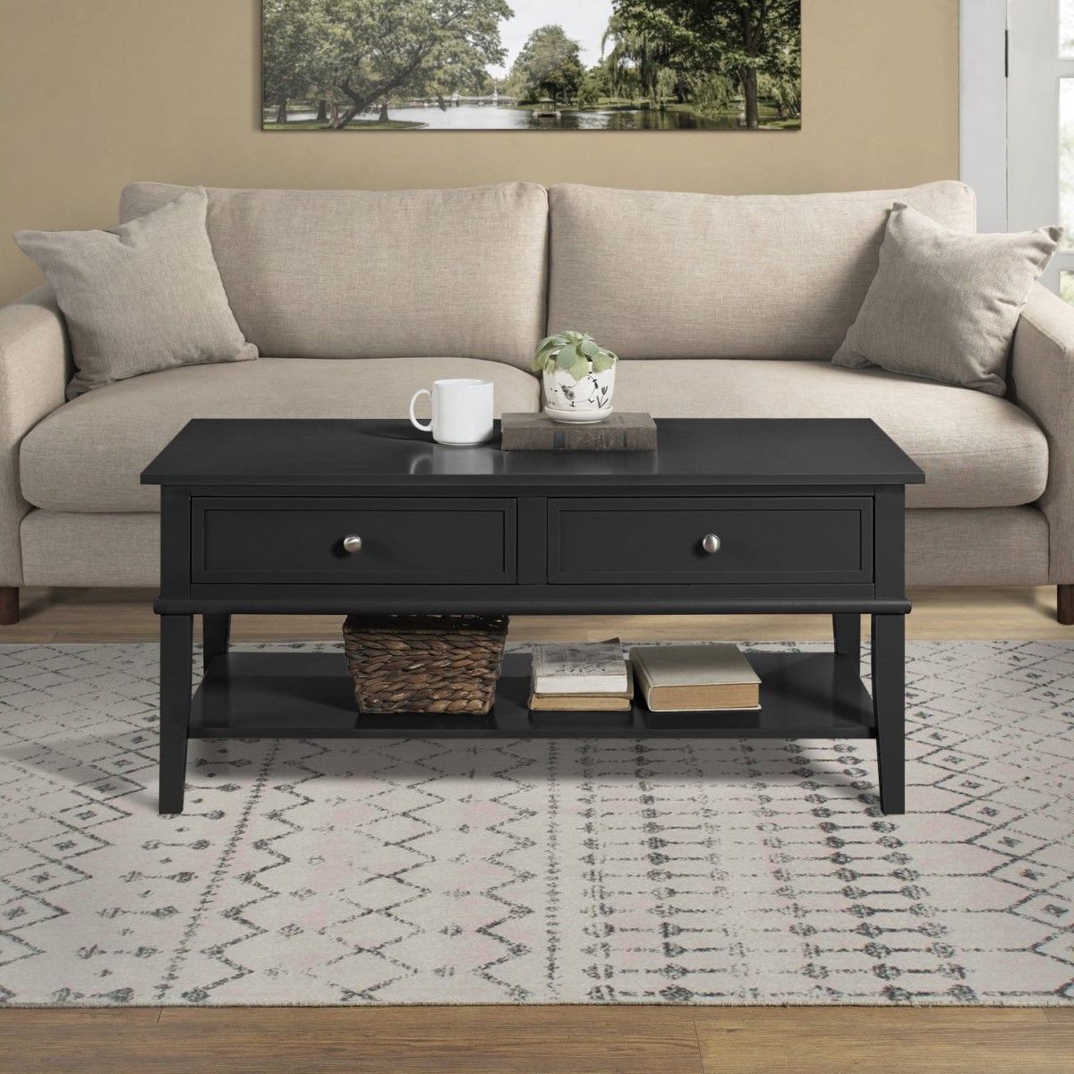 Well Known Gray And Black Coffee Tables For Dorel Franklin Coffee Table Black Grey Or White Painted Wood (View 5 of 20)