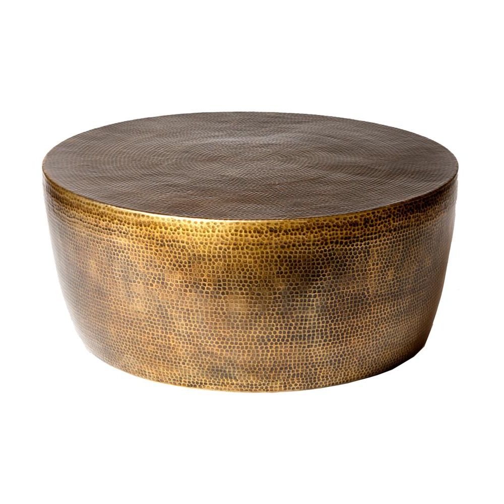 Well Known Hammered Antique Brass Modern Cocktail Tables Pertaining To Taroudant Industrial Loft Hammered Brass Round Coffee (Gallery 11 of 20)