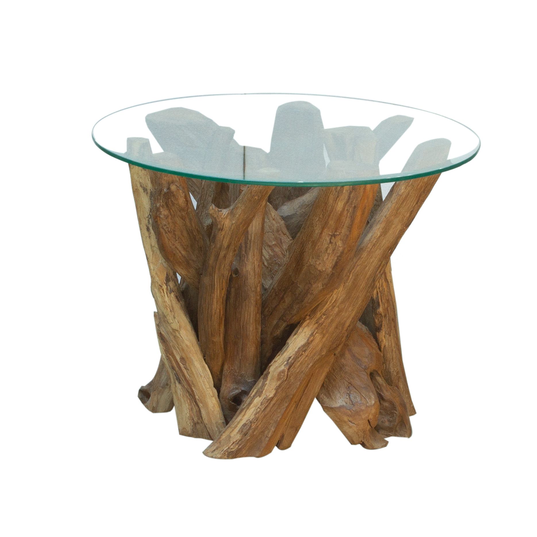 Well Known Light Natural Drum Coffee Tables Inside Ashdown Natural Teak Root Round Coffee Table With Glass (View 11 of 20)