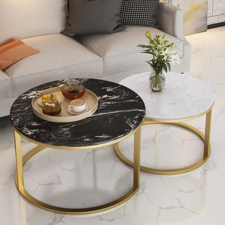 Well Known Marble Coffee Tables Set Of 2 Pertaining To Marble Round Nest Of Coffee Table Pair (View 16 of 20)