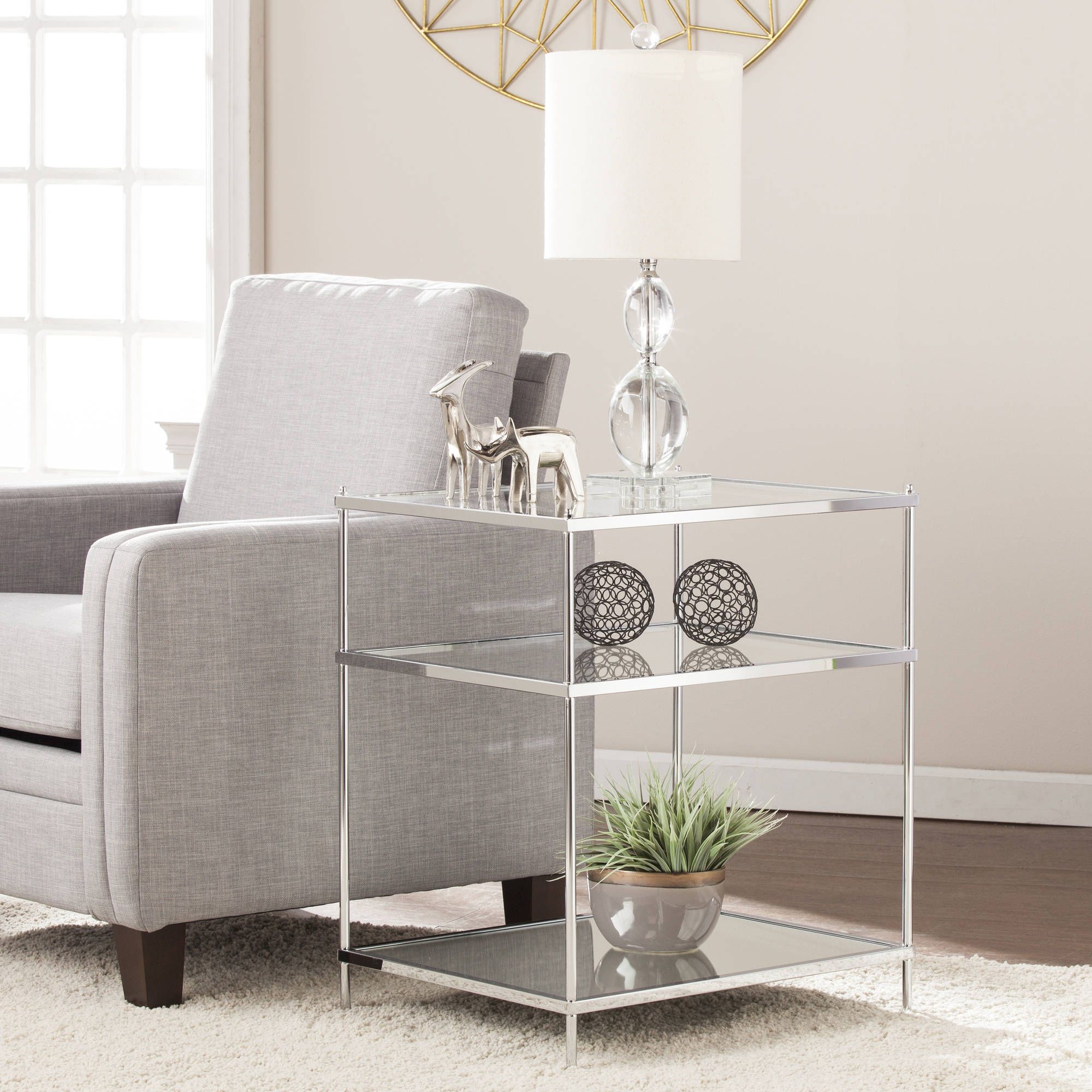 Well Known Silver Mirror And Chrome Coffee Tables Inside Southern Enterprises Kreamer Glam Mirrored Side Table (View 1 of 20)