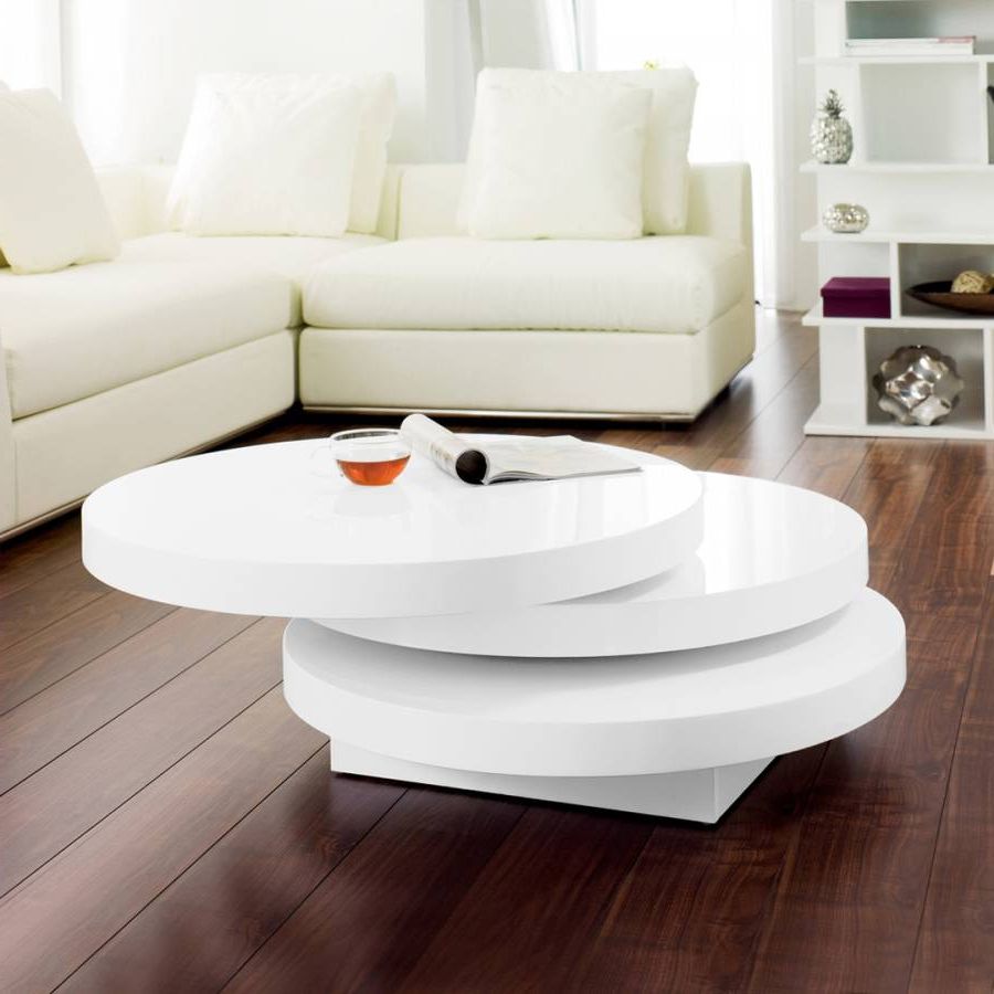 Well Known White Gloss And Maple Cream Coffee Tables With Regard To Triplo Round Gloss Swivel Coffee Table, White – Brandalley (View 11 of 20)